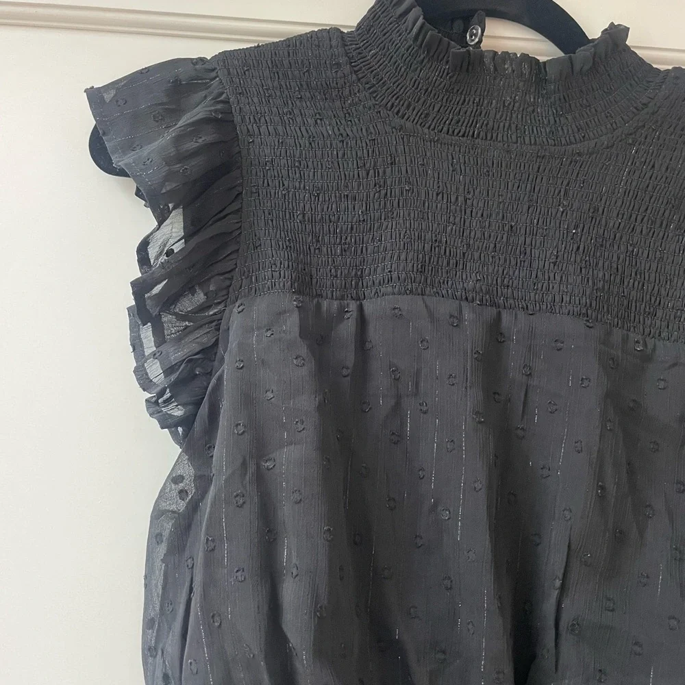 Aqua Black Ruffled Sleeveless Smocked Waist Mini Dress